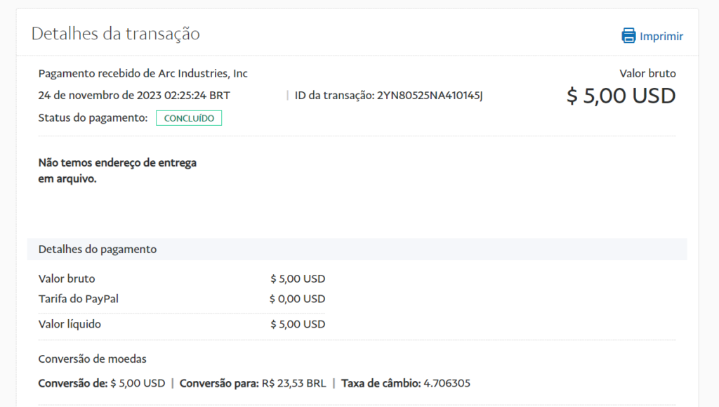 Pagamento via paypal da platafroma arc